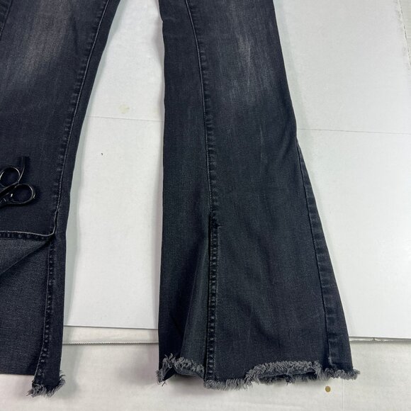 Free People Jeans Women's 26x30* Flare Skinny Black Raw Split Hem Denim Tag 27R - Picture 3 of 16